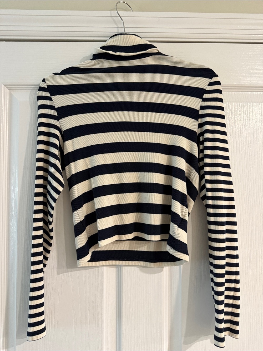 Madewell Navy & Cream Stripe Turtleneck Crop Tee